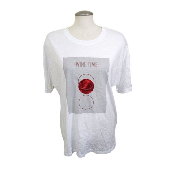 Reserved Eco Aware NEW With Tags Wine Time White T Shirt XL Cotton Graphic Tee - Picture 1 of 8
